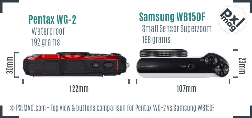 Pentax WG-2 vs Samsung WB150F top view buttons comparison