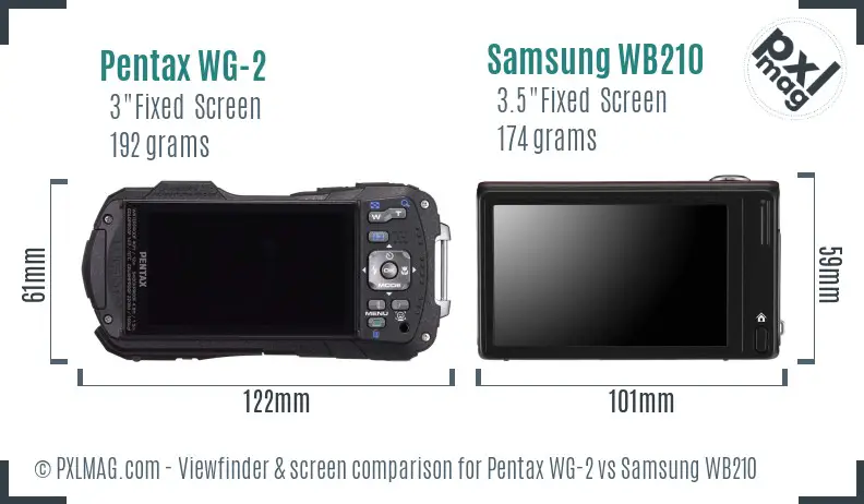 Pentax WG-2 vs Samsung WB210 Screen and Viewfinder comparison