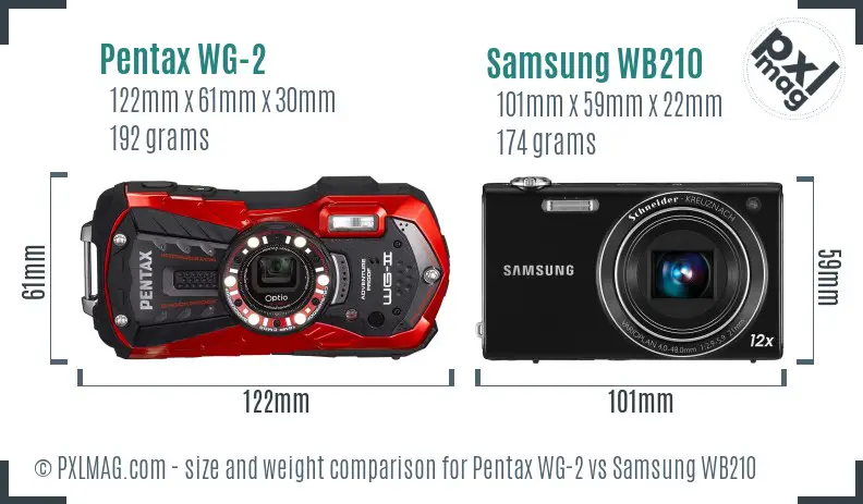 Pentax WG-2 vs Samsung WB210 size comparison