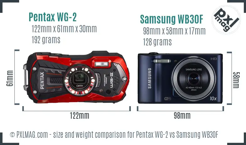 Pentax WG-2 vs Samsung WB30F size comparison