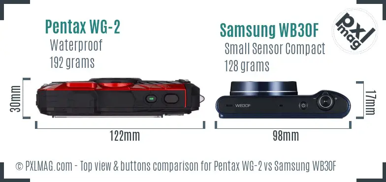 Pentax WG-2 vs Samsung WB30F top view buttons comparison