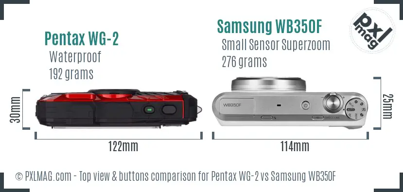 Pentax WG-2 vs Samsung WB350F top view buttons comparison Pentax WG-2 vs Samsung WB350F top view buttons comparison