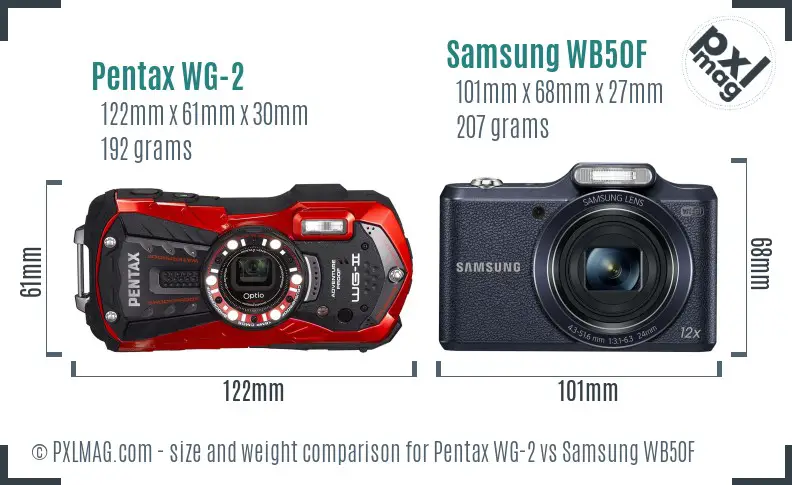 Pentax WG-2 vs Samsung WB50F size comparison Pentax WG-2 vs Samsung WB50F size comparison