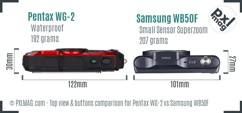 Pentax WG-2 vs Samsung WB50F top view buttons comparison