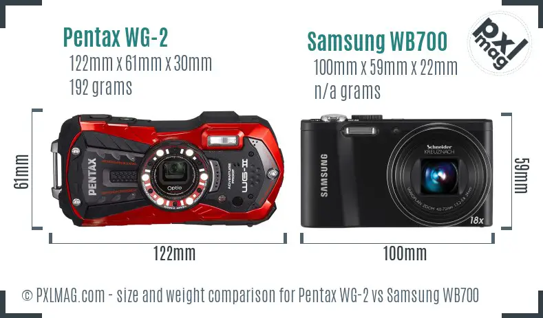 Pentax WG-2 vs Samsung WB700 size comparison Pentax WG-2 vs Samsung WB700 size comparison