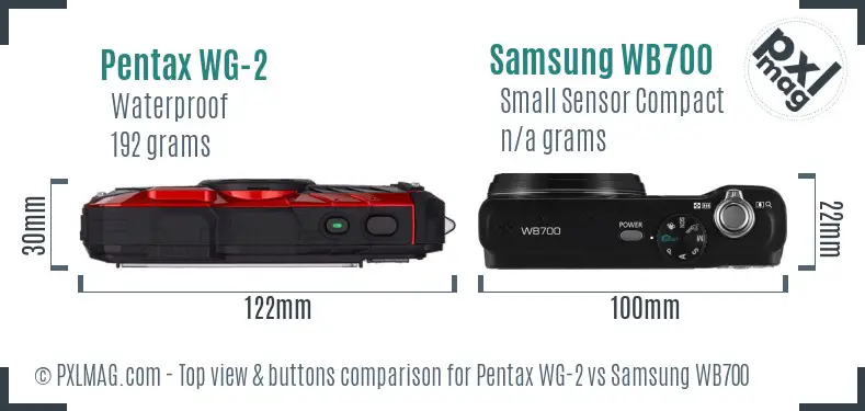 Pentax WG-2 vs Samsung WB700 top view buttons comparison Pentax WG-2 vs Samsung WB700 top view buttons comparison