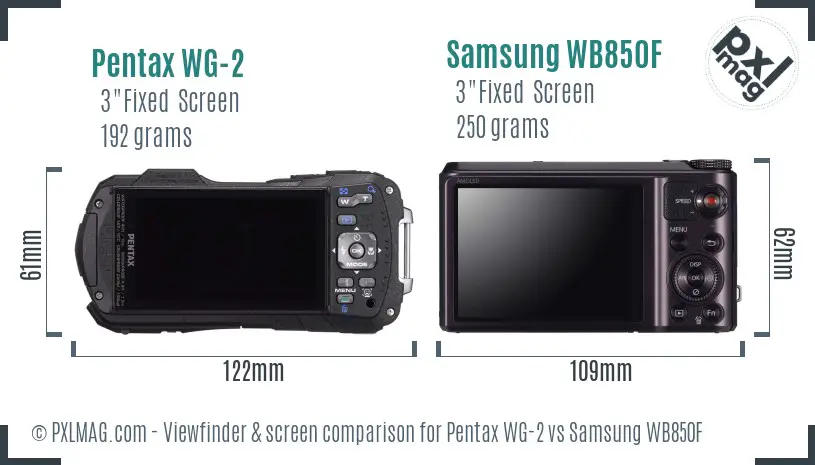 Pentax WG-2 vs Samsung WB850F Screen and Viewfinder comparison