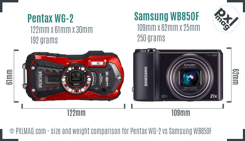 Pentax WG-2 vs Samsung WB850F size comparison