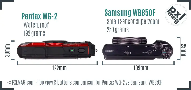 Pentax WG-2 vs Samsung WB850F top view buttons comparison