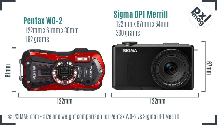 Pentax WG-2 vs Sigma DP1 Merrill size comparison