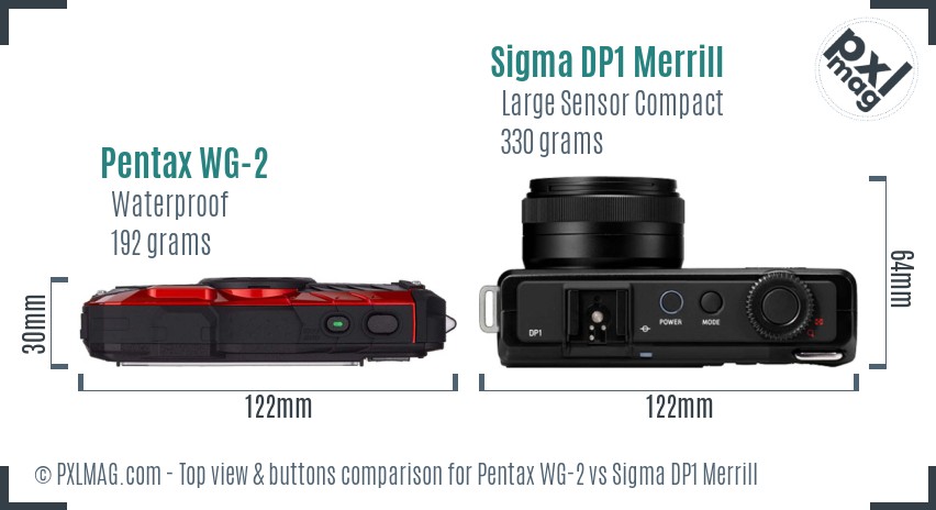 Pentax WG-2 vs Sigma DP1 Merrill top view buttons comparison