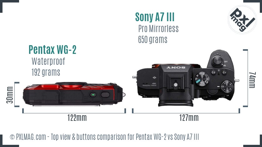 Pentax WG-2 vs Sony A7 III top view buttons comparison