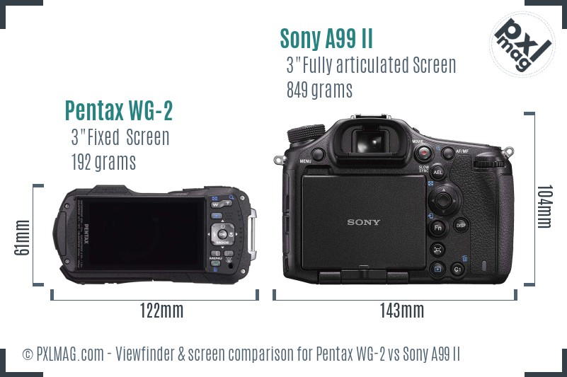 Pentax WG-2 vs Sony A99 II Screen and Viewfinder comparison