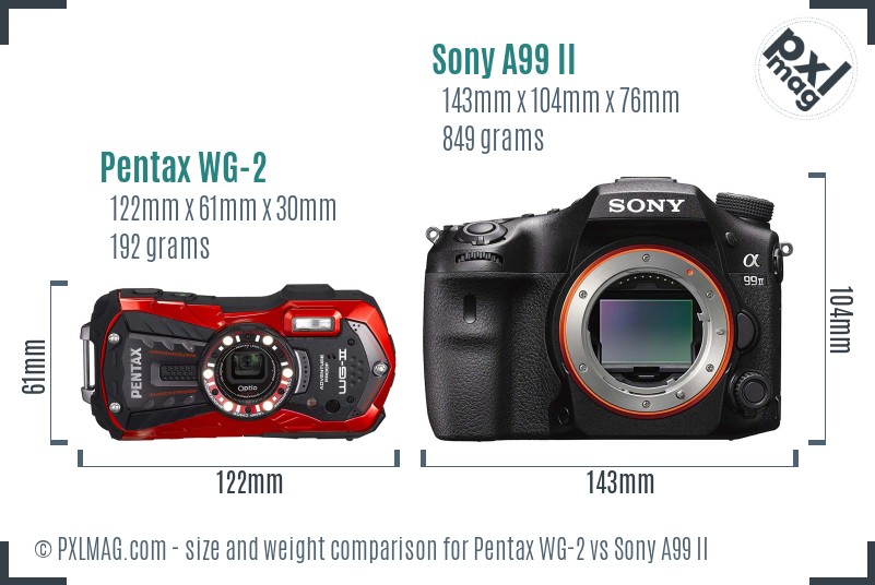 Pentax WG-2 vs Sony A99 II size comparison Pentax WG-2 vs Sony A99 II size comparison