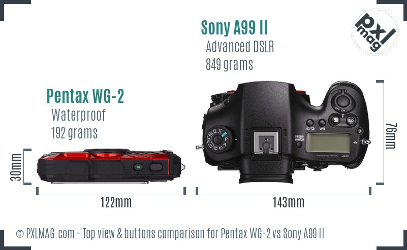 Pentax WG-2 vs Sony A99 II top view buttons comparison