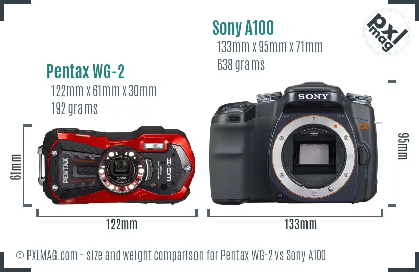 Pentax WG-2 vs Sony A100 size comparison