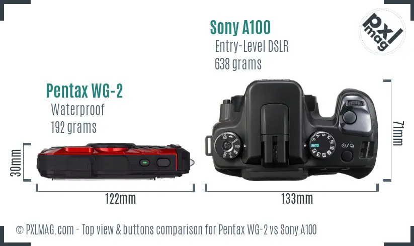 Pentax WG-2 vs Sony A100 top view buttons comparison