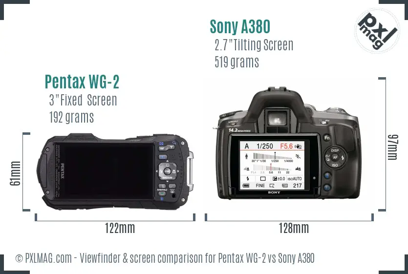 Pentax WG-2 vs Sony A380 Screen and Viewfinder comparison