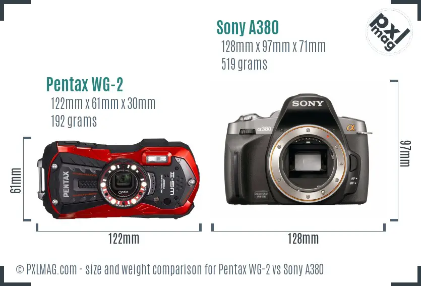 Pentax WG-2 vs Sony A380 size comparison