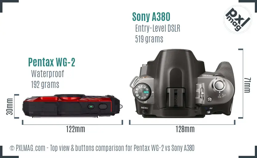 Pentax WG-2 vs Sony A380 top view buttons comparison