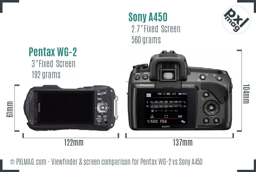 Pentax WG-2 vs Sony A450 Screen and Viewfinder comparison