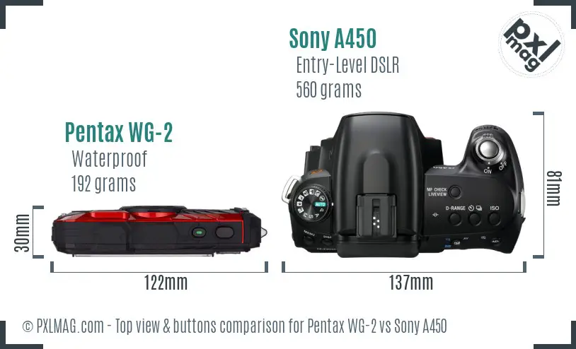 Pentax WG-2 vs Sony A450 top view buttons comparison