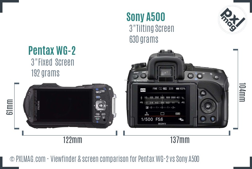 Pentax WG-2 vs Sony A500 Screen and Viewfinder comparison