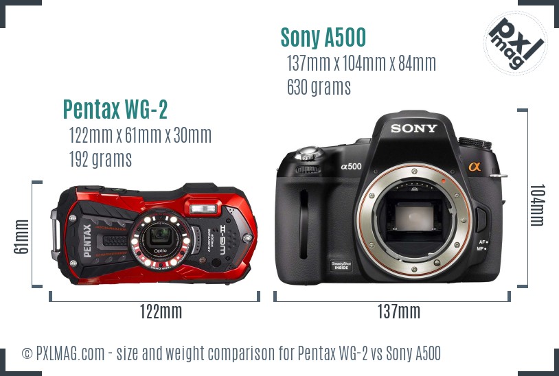 Pentax WG-2 vs Sony A500 size comparison Pentax WG-2 vs Sony A500 size comparison
