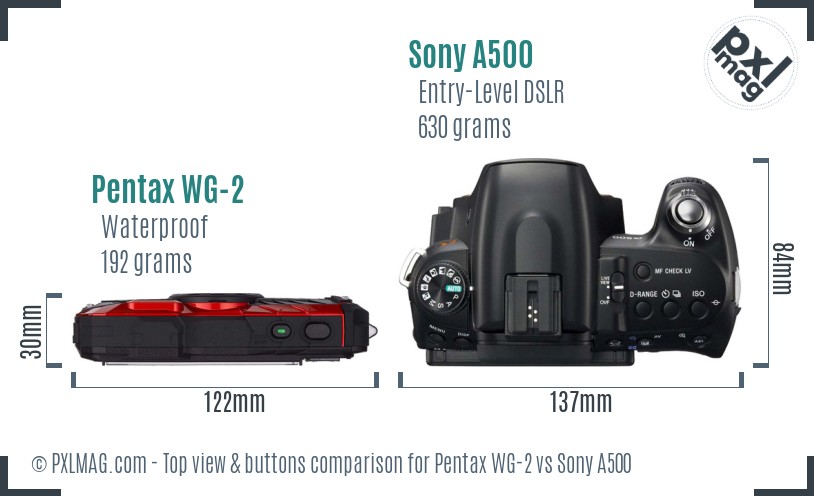 Pentax WG-2 vs Sony A500 top view buttons comparison