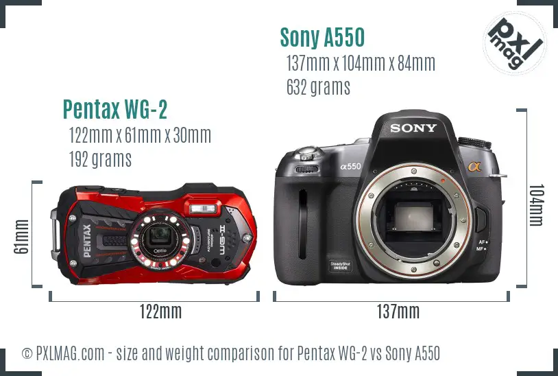 Pentax WG-2 vs Sony A550 size comparison