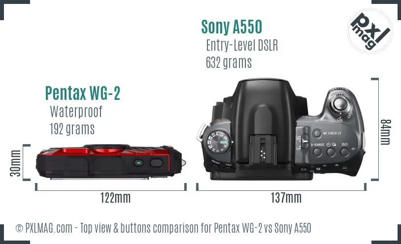 Pentax WG-2 vs Sony A550 top view buttons comparison