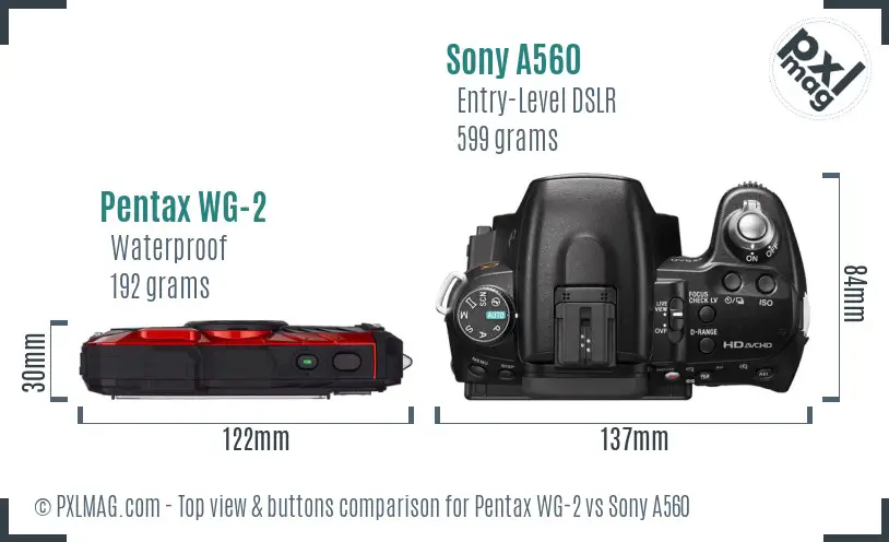 Pentax WG-2 vs Sony A560 top view buttons comparison