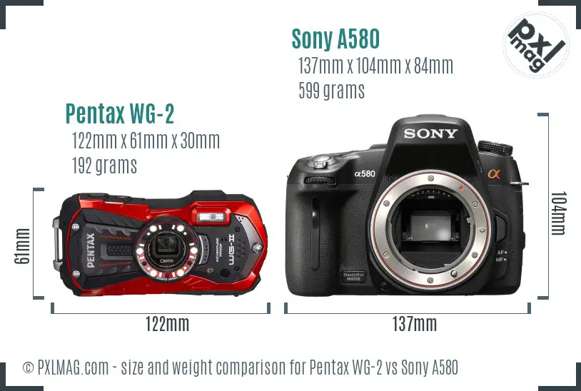 Pentax WG-2 vs Sony A580 size comparison