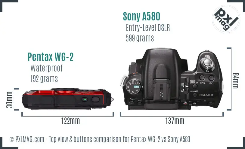 Pentax WG-2 vs Sony A580 top view buttons comparison