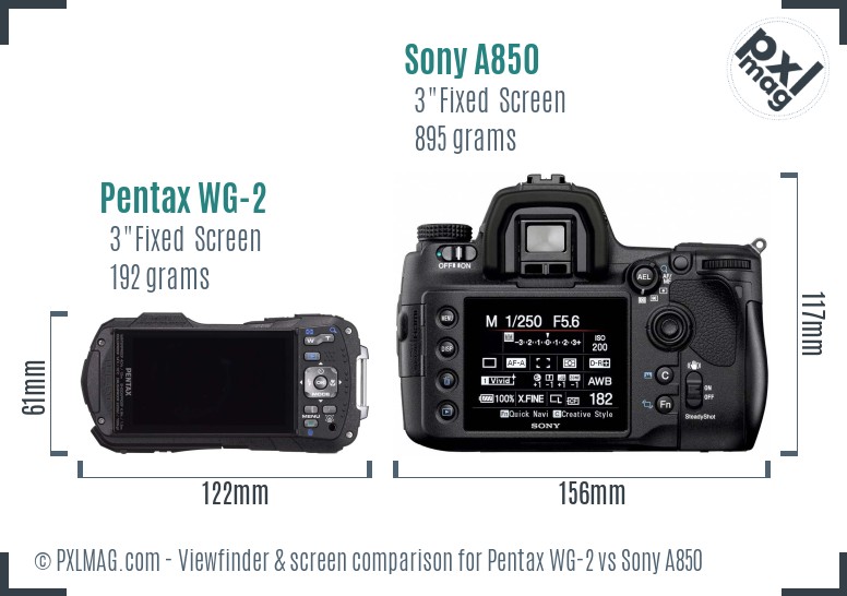 Pentax WG-2 vs Sony A850 Screen and Viewfinder comparison