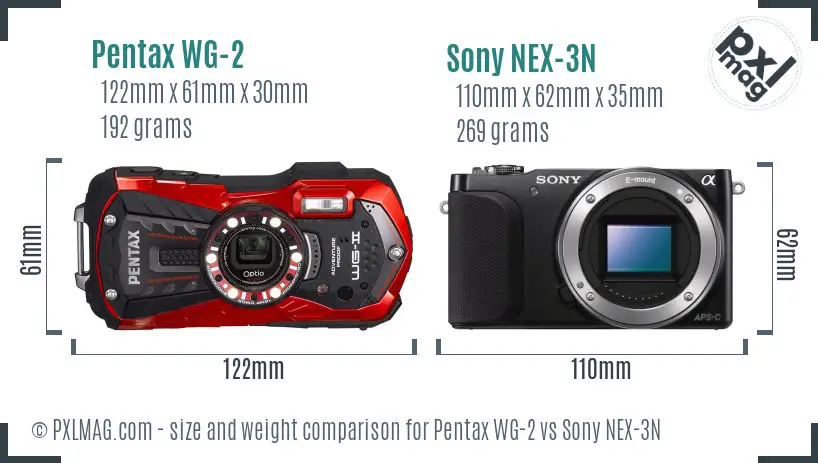 Pentax WG-2 vs Sony NEX-3N size comparison