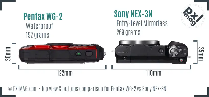 Pentax WG-2 vs Sony NEX-3N top view buttons comparison