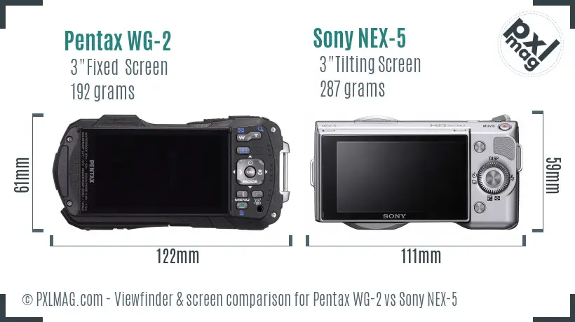 Pentax WG-2 vs Sony NEX-5 Screen and Viewfinder comparison