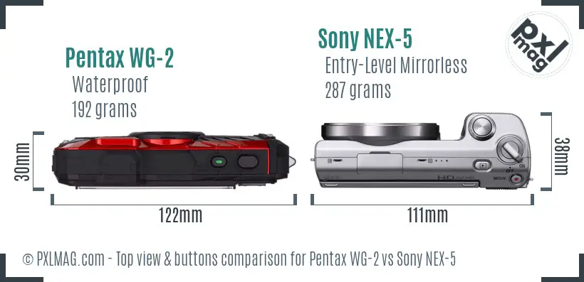 Pentax WG-2 vs Sony NEX-5 top view buttons comparison