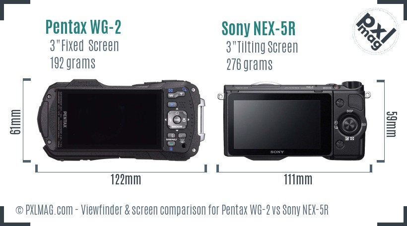 Pentax WG-2 vs Sony NEX-5R Screen and Viewfinder comparison