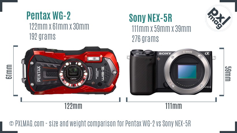 Pentax WG-2 vs Sony NEX-5R size comparison