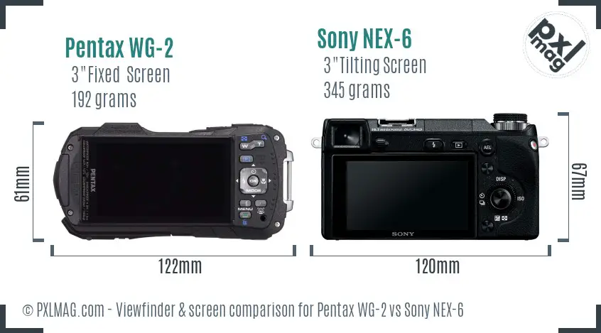 Pentax WG-2 vs Sony NEX-6 Screen and Viewfinder comparison Pentax WG-2 vs Sony NEX-6 Screen and Viewfinder comparison