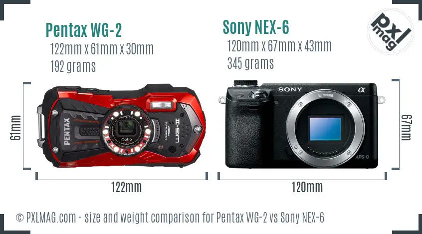 Pentax WG-2 vs Sony NEX-6 size comparison Pentax WG-2 vs Sony NEX-6 size comparison