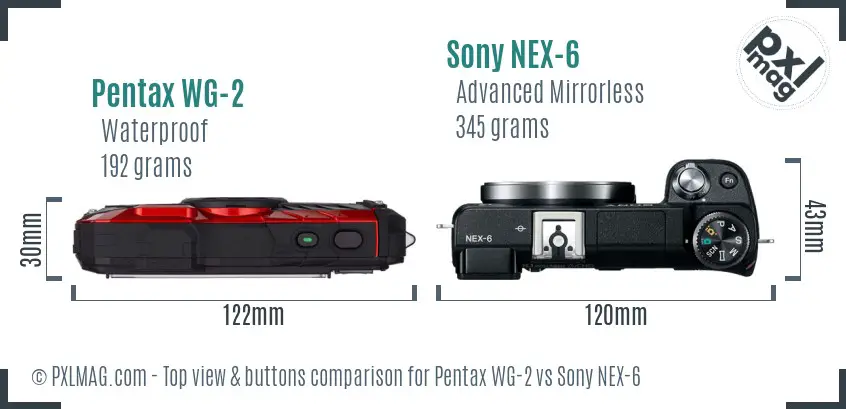 Pentax WG-2 vs Sony NEX-6 top view buttons comparison Pentax WG-2 vs Sony NEX-6 top view buttons comparison