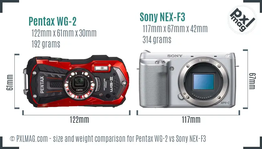 Pentax WG-2 vs Sony NEX-F3 size comparison