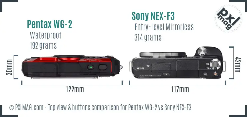 Pentax WG-2 vs Sony NEX-F3 top view buttons comparison