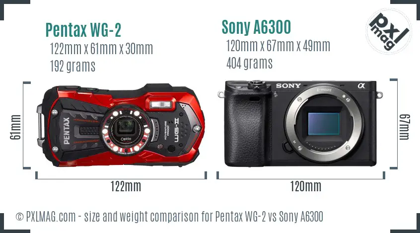 Pentax WG-2 vs Sony A6300 size comparison Pentax WG-2 vs Sony A6300 size comparison