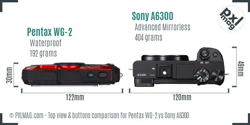 Pentax WG-2 vs Sony A6300 top view buttons comparison Pentax WG-2 vs Sony A6300 top view buttons comparison