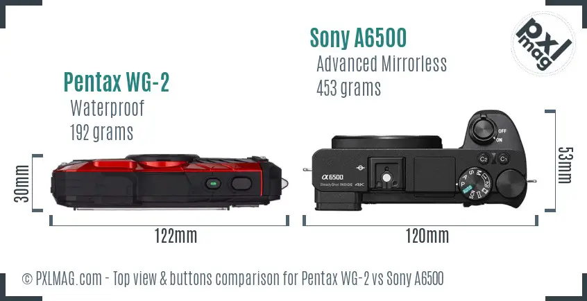 Pentax WG-2 vs Sony A6500 top view buttons comparison