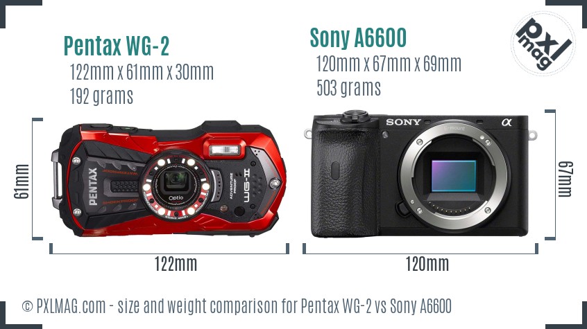 Pentax WG-2 vs Sony A6600 size comparison